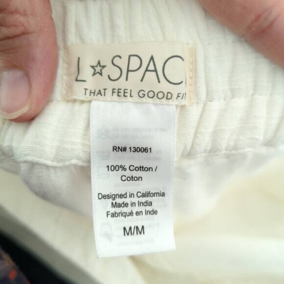 L Space Cotton Pants White Breezy Lightweight Summer Medium Tie Front Wide Leg - Picture 7 of 8